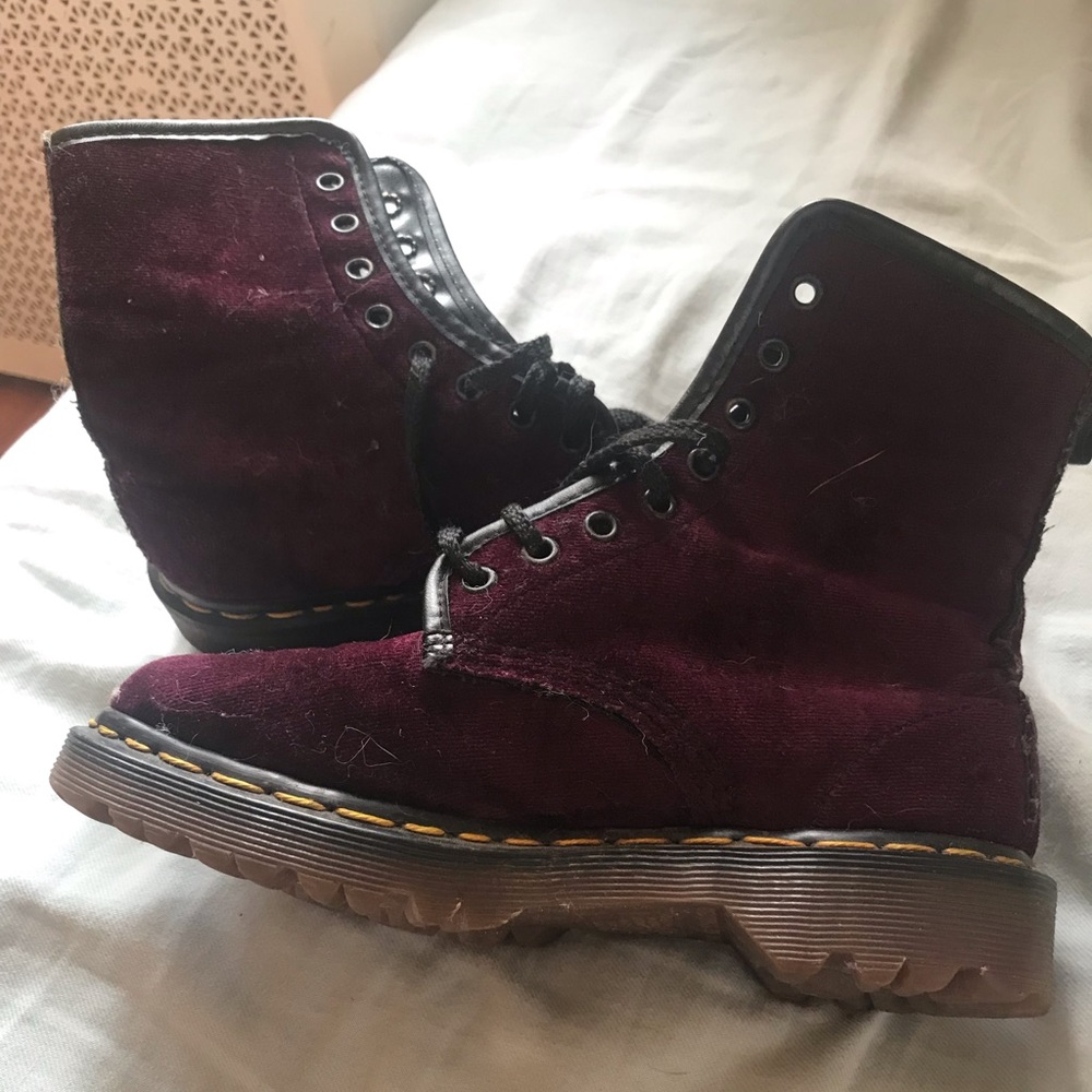 Purple velvet vintage doc martins